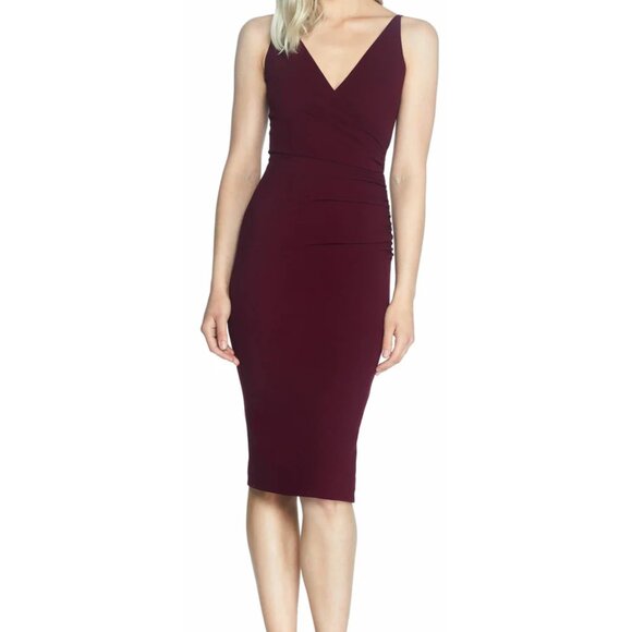 Dress the Population Dresses & Skirts - Wedding Guest Dress the Population Anita Ruched Cocktail Dress XL NWT Burgundy